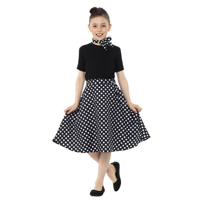 Kids 1950s Polka Dot Skirt Black Child Diner Costume 1