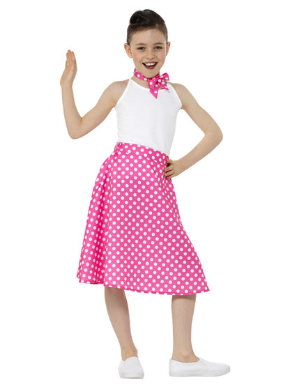 Kids 50s Polka Dot Skirt Pink Child 4