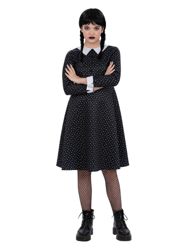 Kids Gothic School Girl Costume Spotted Black Wednesday Dress 2