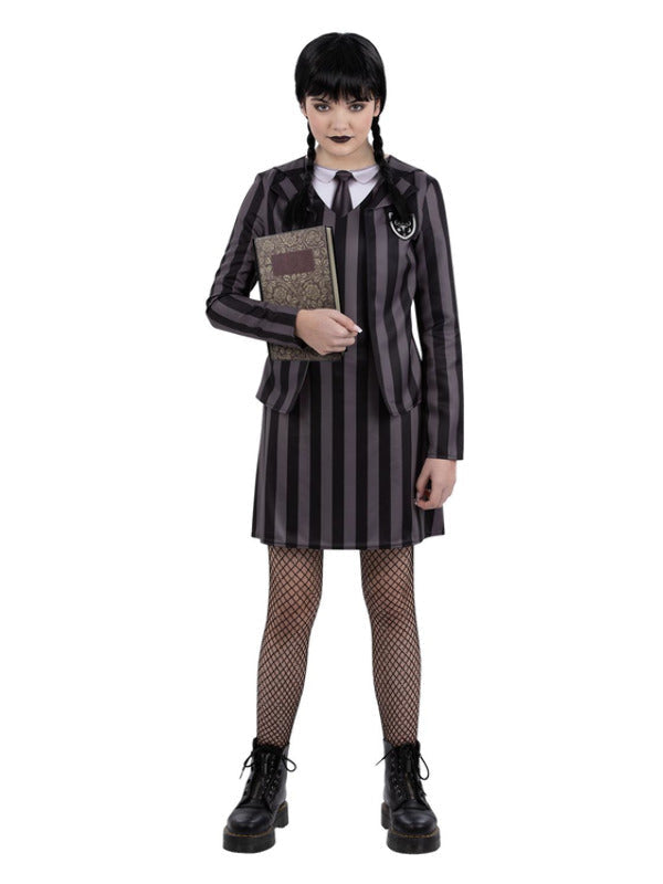 Kids Gothic School Uniform Costume Dress with Mock Jacket Shirt and Tie 2