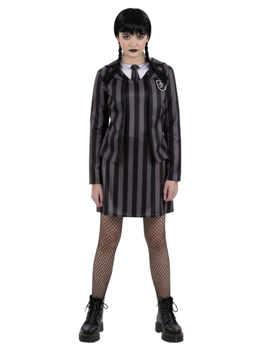 Kids Gothic School Uniform Costume Dress with Mock Jacket Shirt and Tie 1