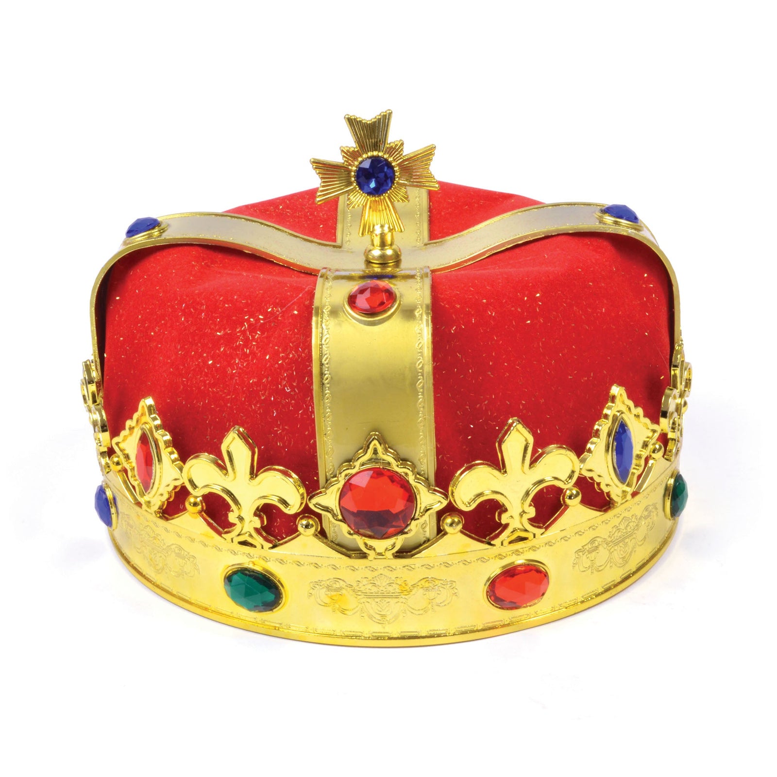 Kings Crown Gold Plastic Red Velvet Hat Adult 1
