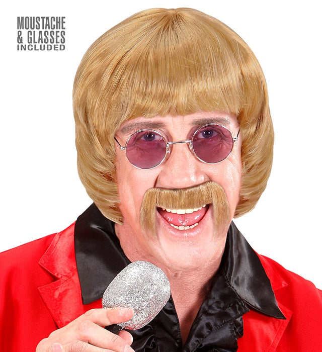 Blond 60S Music Man Wig With Moustache & Glasses In Box