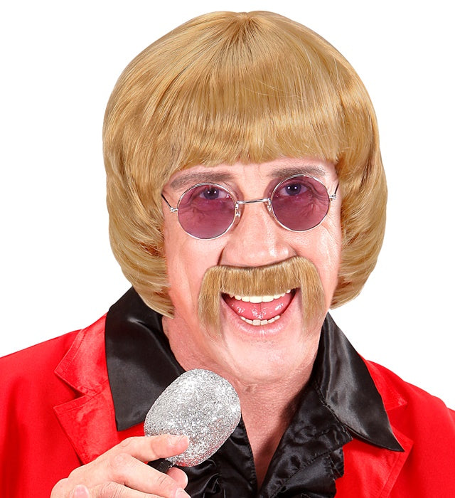 Blond 60S Music Man Wig With Moustache & Glasses In Box