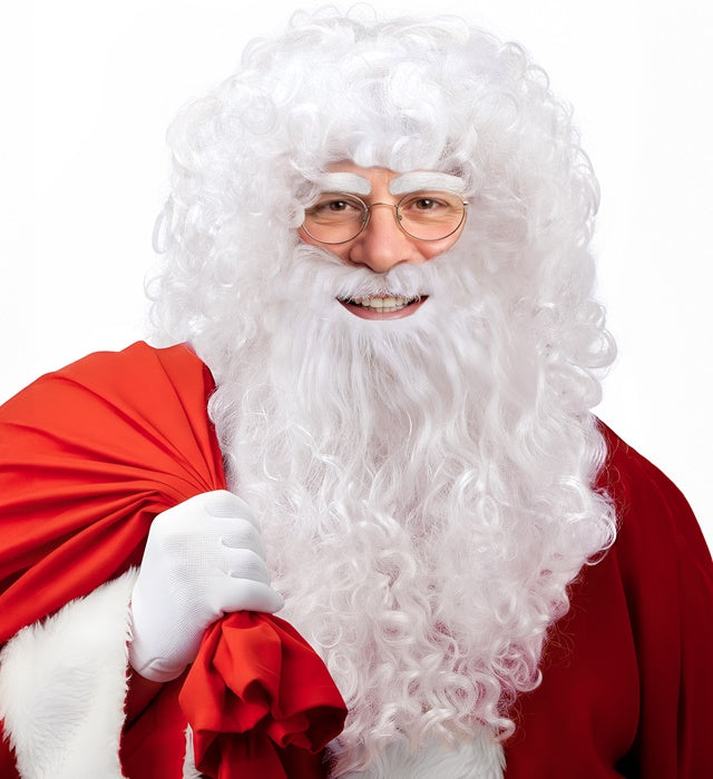 Deluxe Santa Claus Set In Box  Wig, Beard With Moustache, Eyebrows 