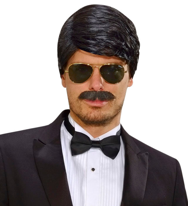Black Playboy Dream Hair Wig & Moustache In Color Box