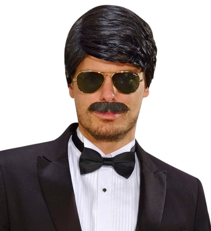 Black Playboy Dream Hair Wig & Moustache In Color Box