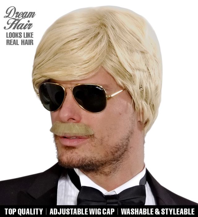 Blonde Playboy Dream Hair Wig & Moustache In Color Box