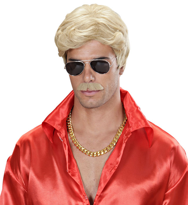 Blonde Playboy Dream Hair Wig & Moustache In Color Box