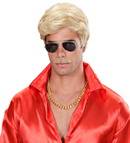 Blonde Playboy Dream Hair Wig & Moustache In Color Box