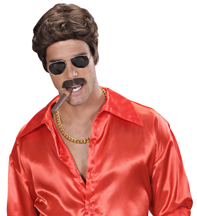 Brown Playboy Dream Hair Wig & Moustache In Color Box