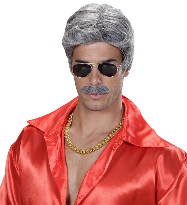 Grey Playboy Dream Hair Wig & Moustache In Color Box