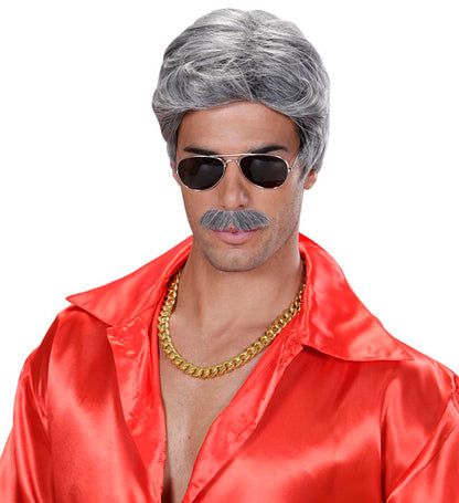 Grey Playboy Dream Hair Wig & Moustache In Color Box