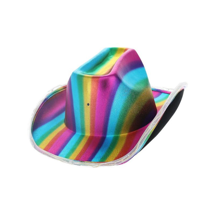 LED Light Up Metallic Cowboy Hat Rainbow Adult_1