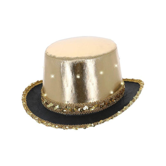 LED Light Up Metallic Top Hat Gold with Elastic Inner Rim Carnival Costume Accessory 1
