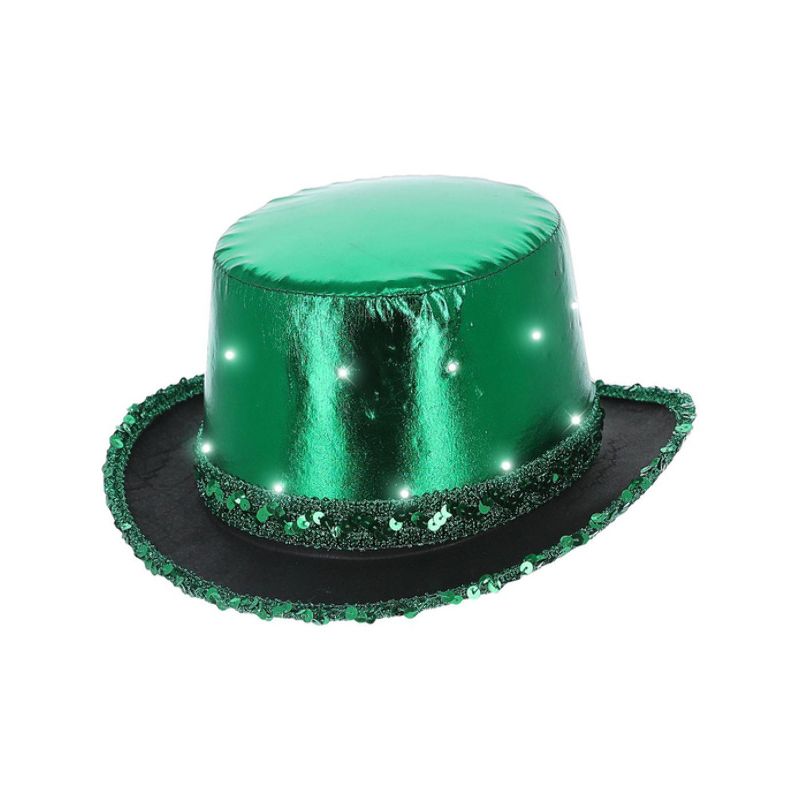 LED Light Up Metallic Top Hat Green Adult_1
