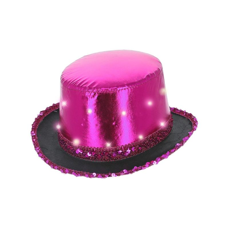LED Light Up Metallic Top Hat Hot Pink Adult_1