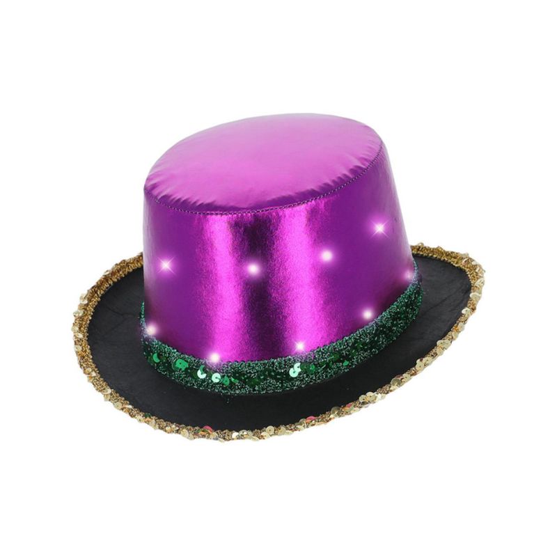 LED Light Up Metallic Top Hat Mardi Gras Adult_1