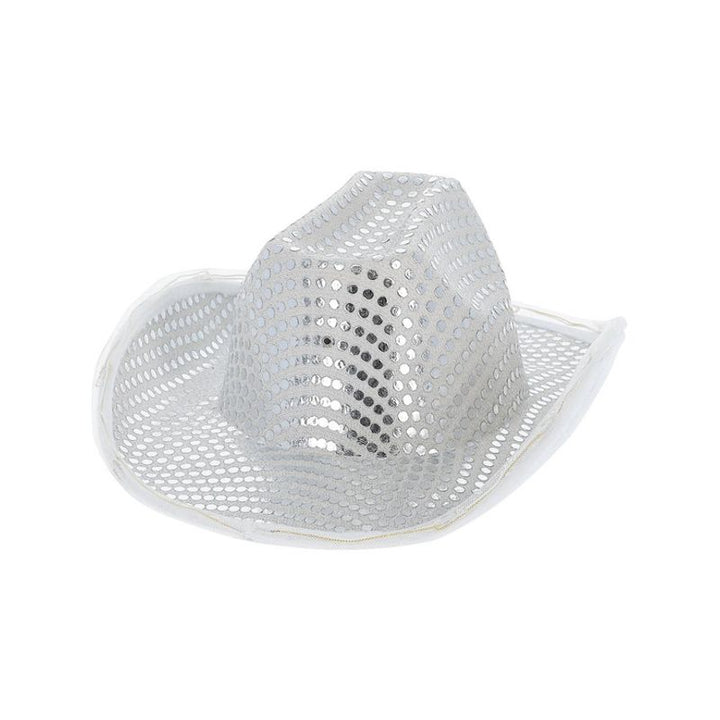 LED Light Up Sequin Cowboy Hat Silver Adult_1