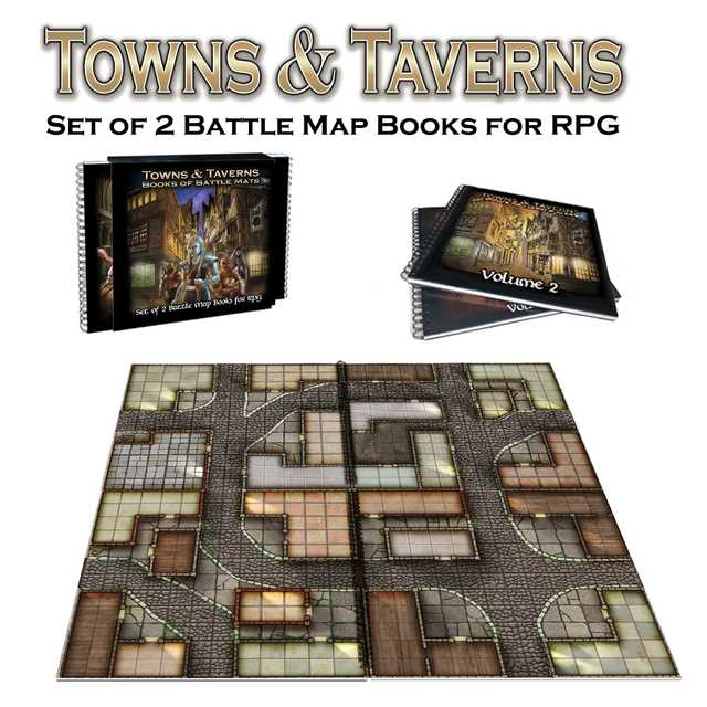 Towns and Taverns Set of 2 Battle Map Books Roleplaying Game 1