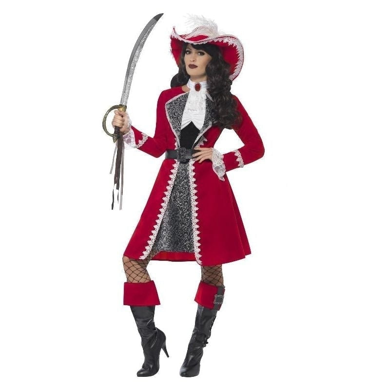 Lady Captain Authentic Deluxe Adult Red Pirate Costume Dress Jacket Neck Tie Boot Covers 2