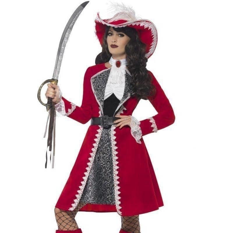 Lady Captain Authentic Deluxe Adult Red Pirate Costume Dress Jacket Neck Tie Boot Covers 1