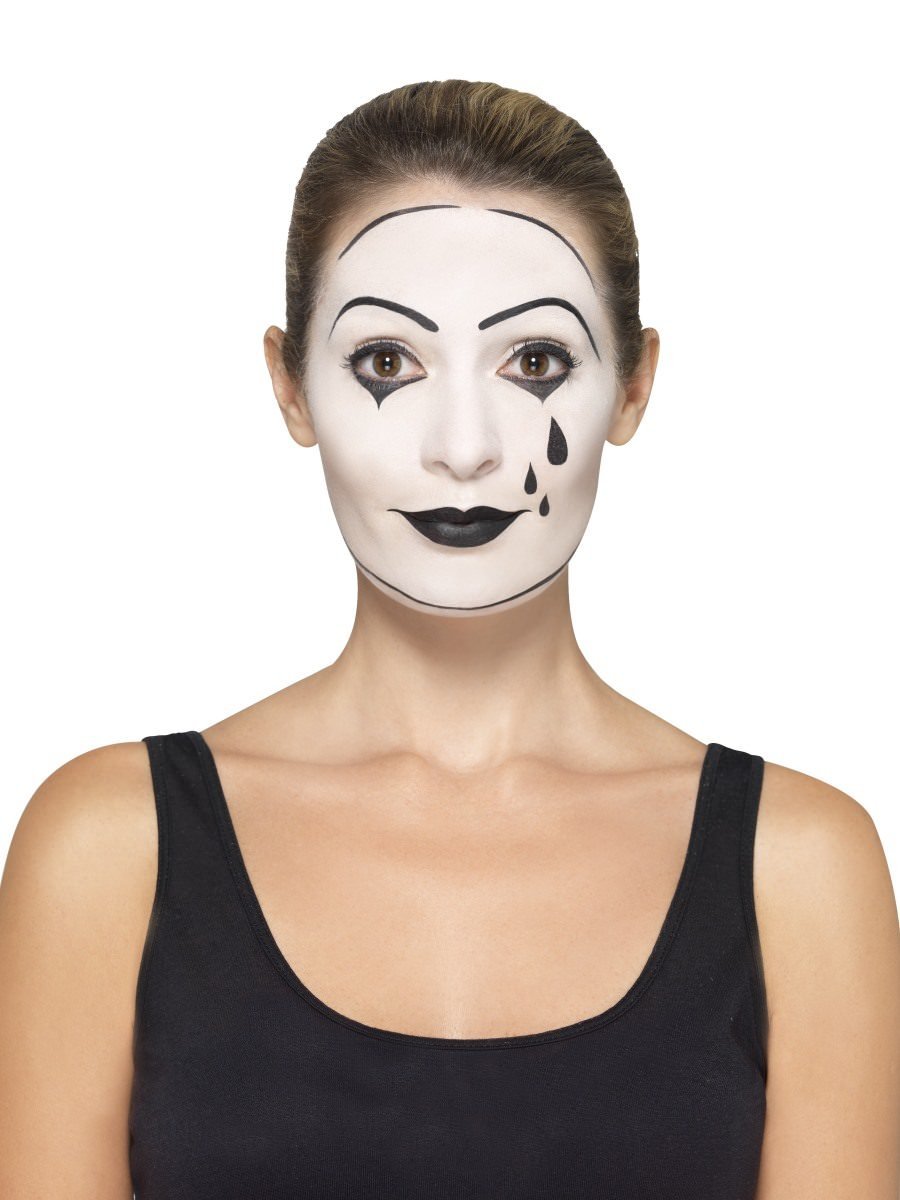 Lady Mime Artist Costume Adult Black and White Dress Collar Beret Gloves Tights Make Up 10