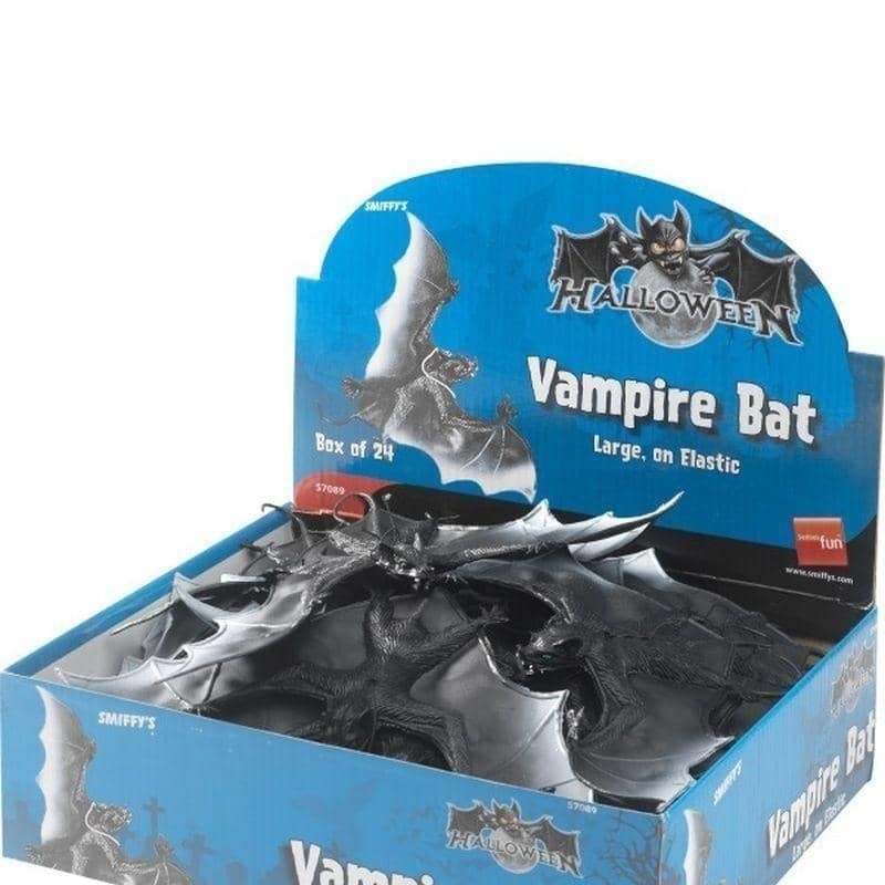 Large Vampire Bat Adult Black PVC On Elastic Box Of 24 Halloween Accessory 2