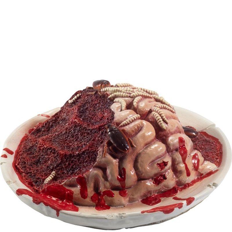 Latex Gory Gourmet Rotting Brain Plate Prop Adult Red 1
