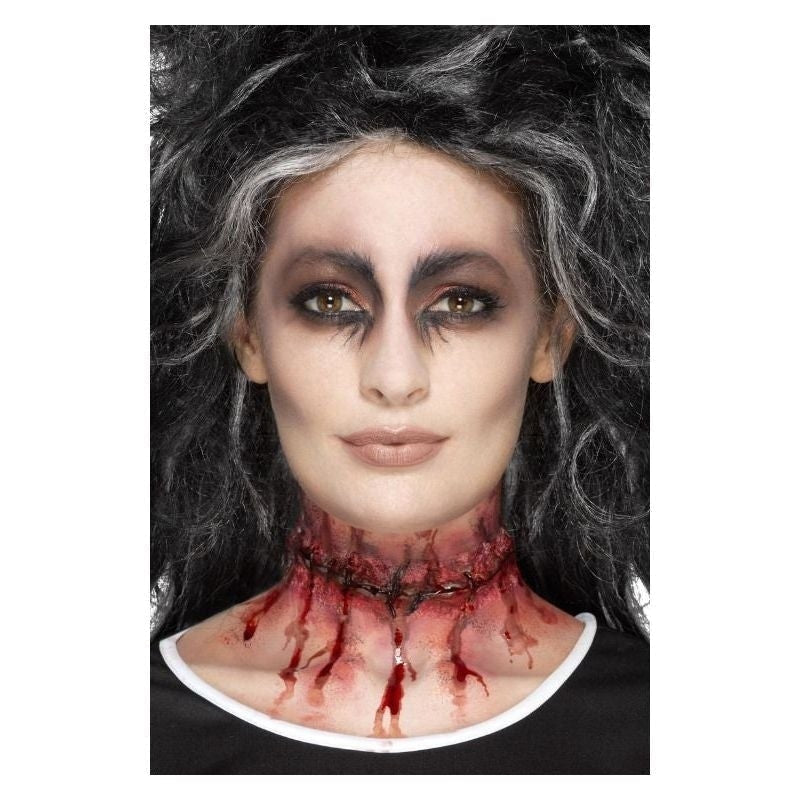 Latex Stitched Neck Scar Prosthetic Horror Accessory Adult Red Scar with Adhesive 2