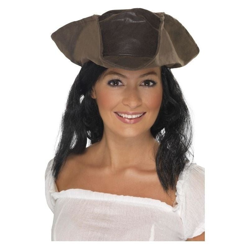 Leather Look Pirate Hat Adult Brown Costume Accessory 1