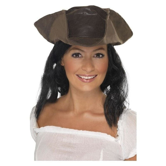 Leather Look Pirate Hat Adult Brown Costume Accessory 1