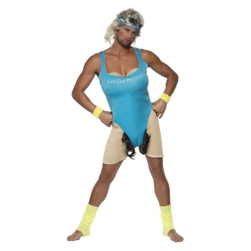 Lets Get Physical Work Out Costume Smiffys Adult Blue Bodysuit_2