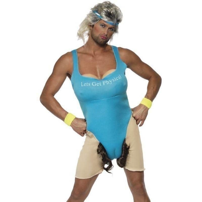 Lets Get Physical Work Out Costume Smiffys Adult Blue Bodysuit_1