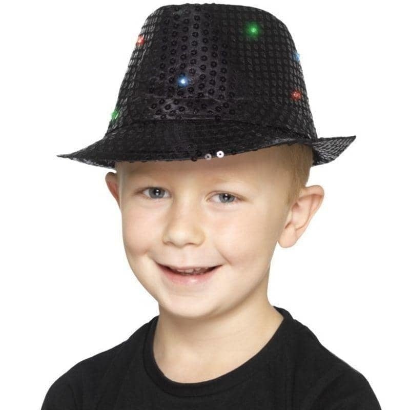 Light Up Sequin Trilby Hat Adult Black_1