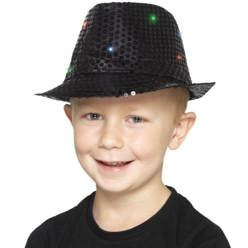 Light Up Sequin Trilby Hat Adult Black 1