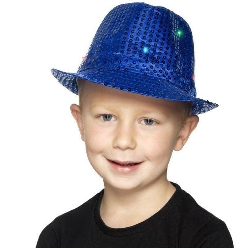 Light Up Sequin Trilby Hat Adult Blue_1