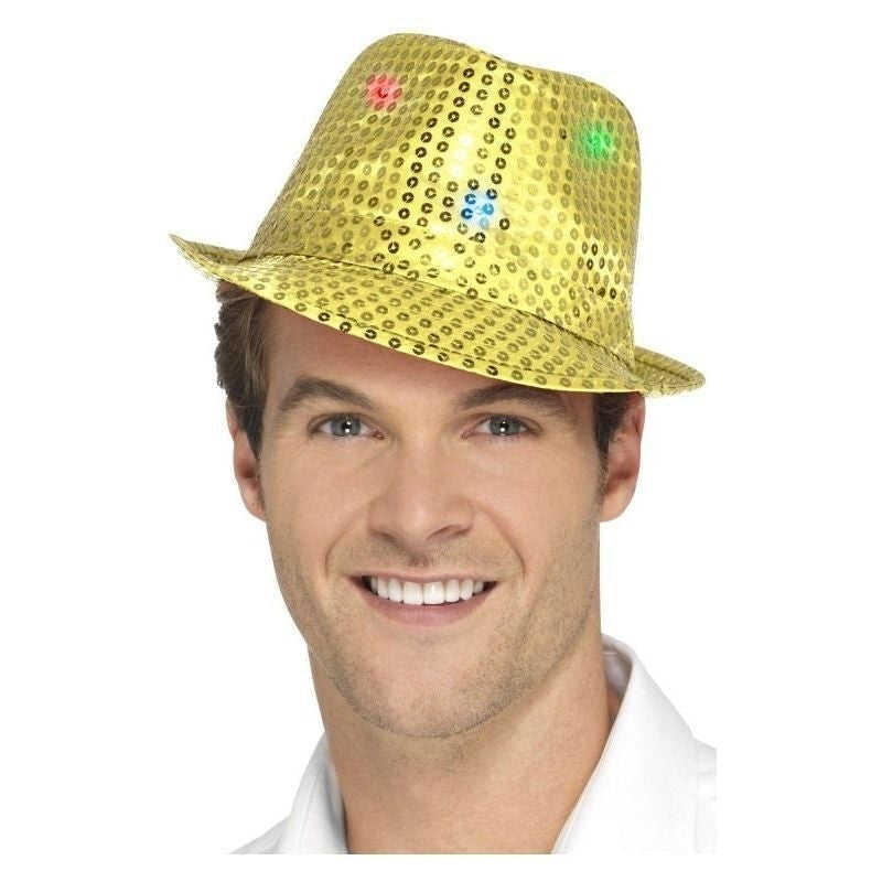 Light Up Sequin Trilby Hat Adult Gold_1