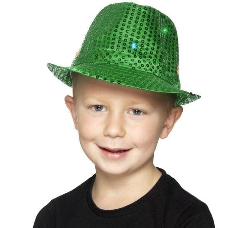 Light Up Sequin Trilby Hat Adult Green 1