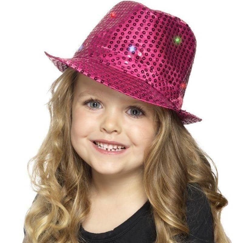 Light Up Sequin Trilby Hat Adult Pink 1