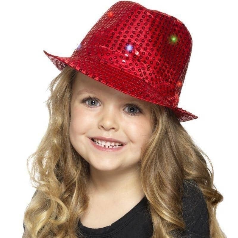 Light Up Sequin Trilby Hat Adult Red_1