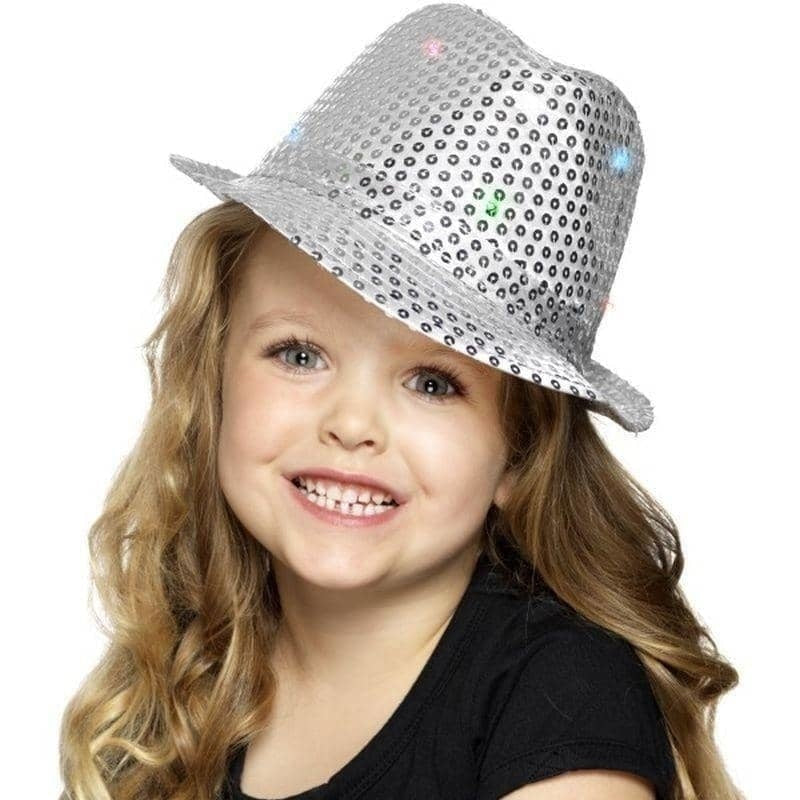 Light Up Sequin Trilby Hat Adult Silver_1