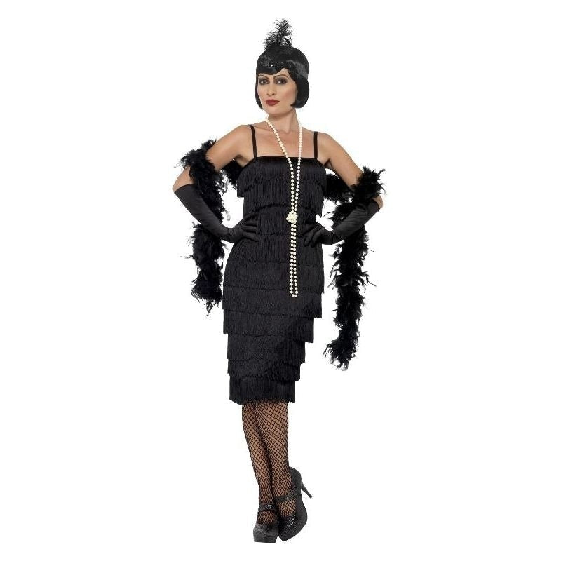 Long Black Flapper Costume Adult Dress Gloves Headband_2