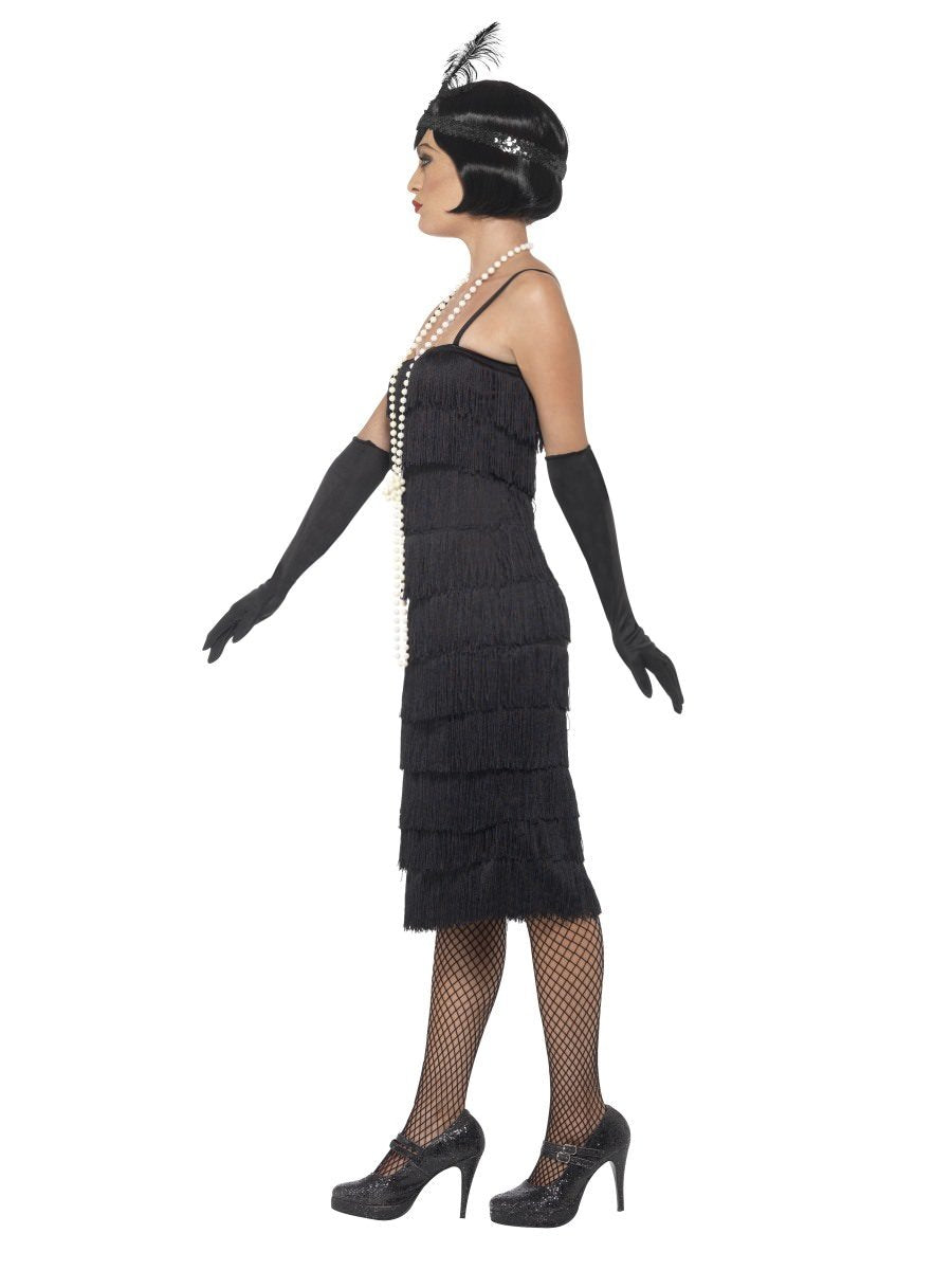 Long Black Flapper Costume Adult Dress Gloves Headband 3