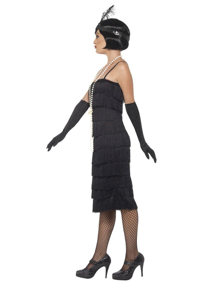 Long Black Flapper Costume Adult Dress Gloves Headband_3