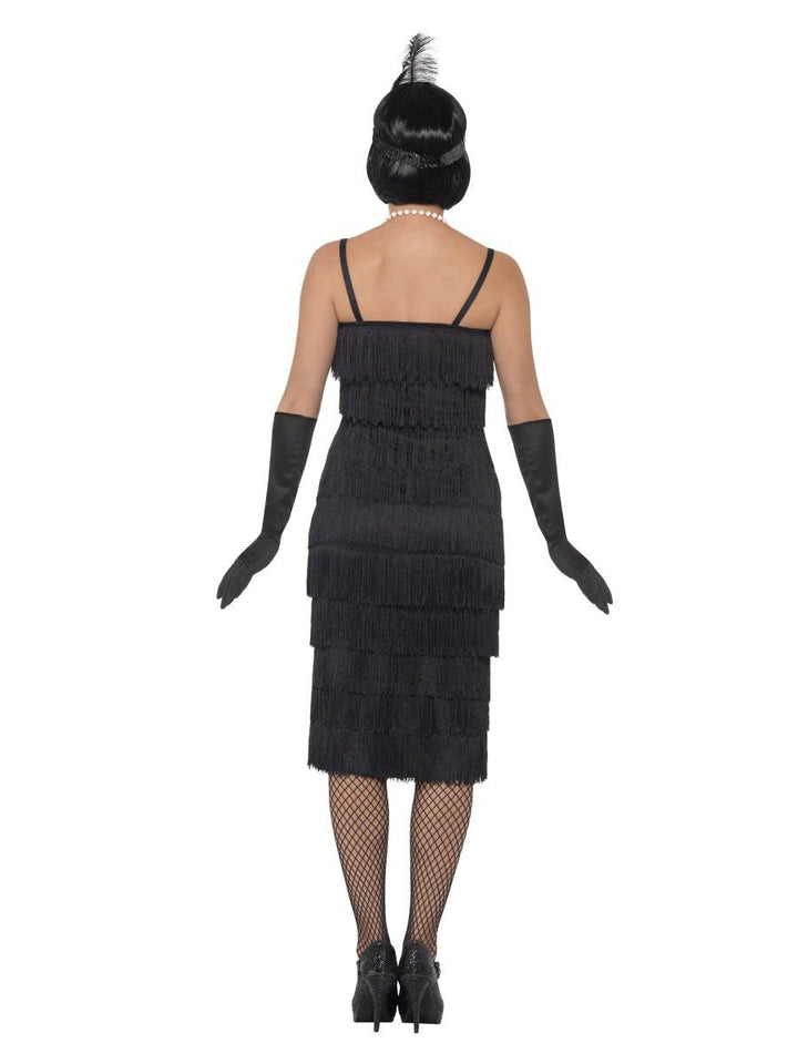 Long Black Flapper Costume Adult Dress Gloves Headband_4