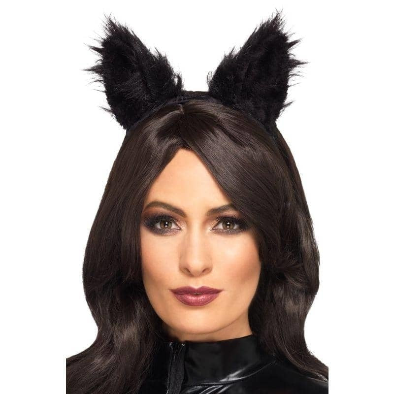 Long Pile Fur Cat Ears Adult Black Costume Accessory 1