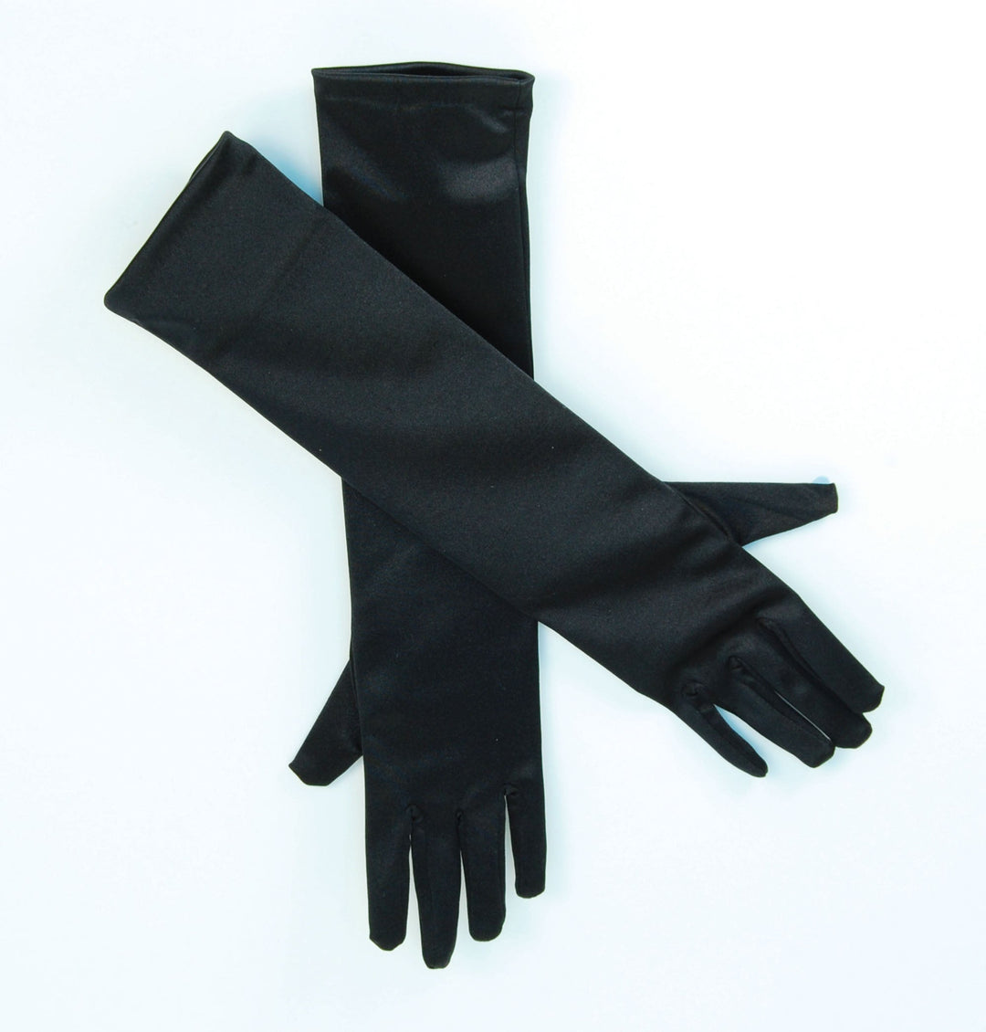 Long Sleeve Black Satin Gloves Costume Accessory_1