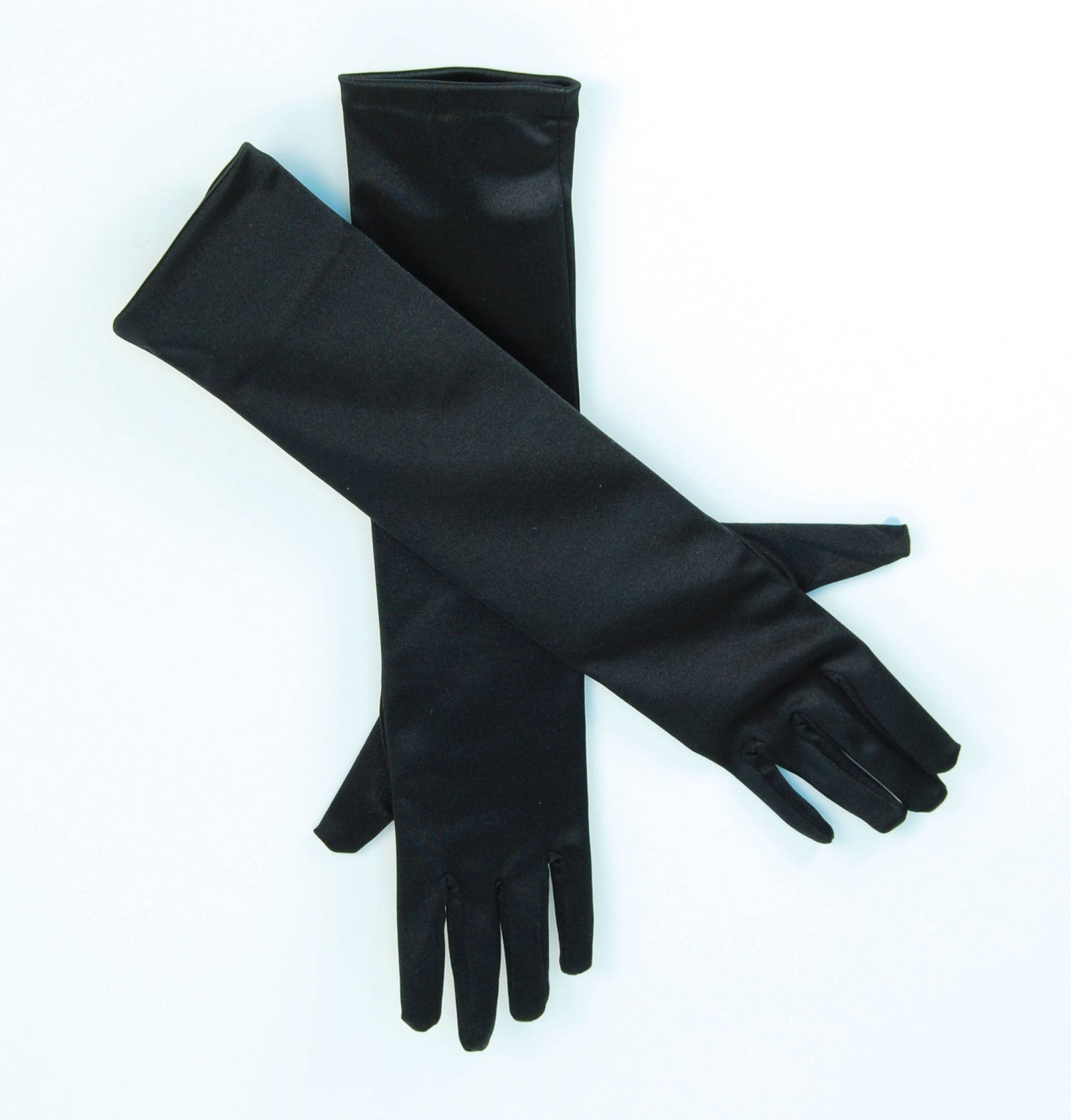 Long Sleeve Black Satin Gloves Costume Accessory 1