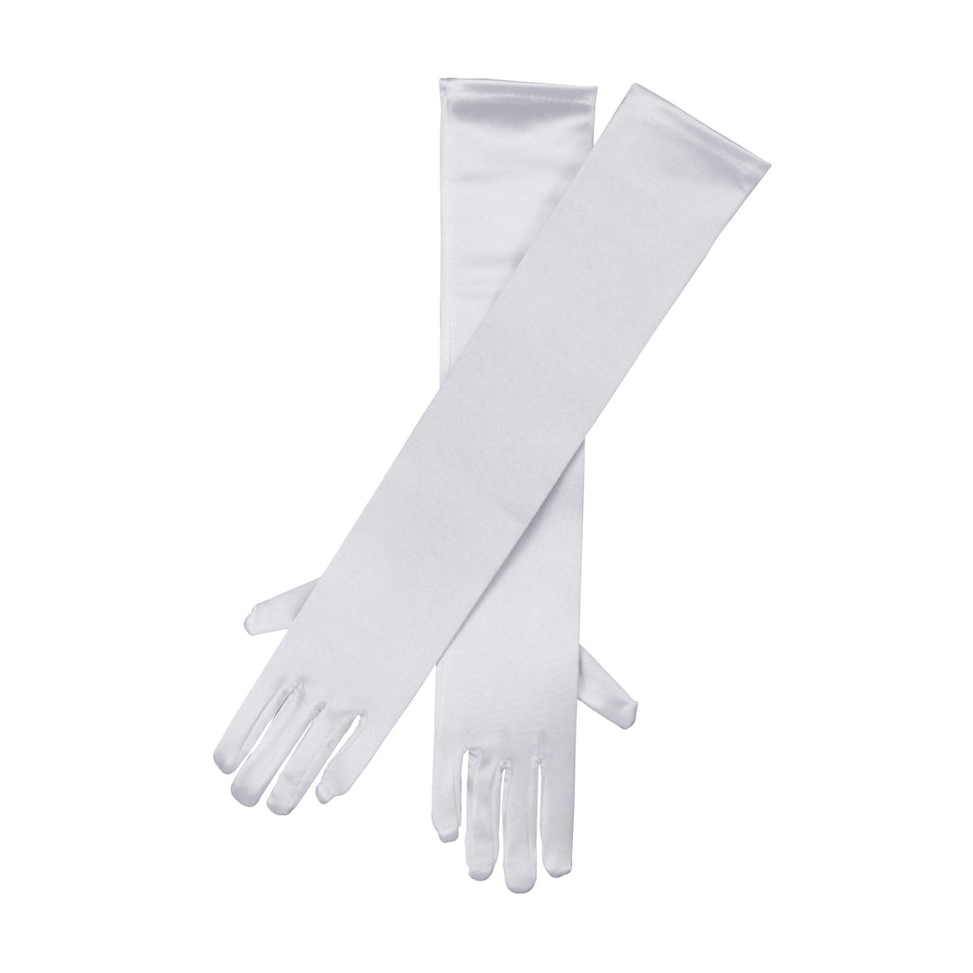 Long Sleeve White Satin Gloves Costume Accessory_1